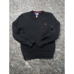 Polo Ralph Lauren Boys Black Cable Knit Pullover Size M 10-12